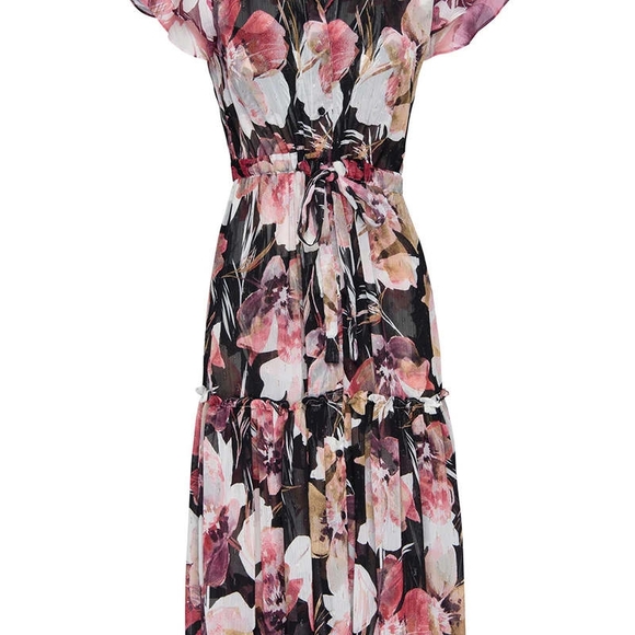 Misa Los Angeles Pink Tie Front Pleated Maxi Dress - Picture 2 of 2